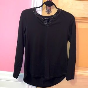 Ladies Olsen Europe V-Neck Sequin Hi-Lo top Sz S-M